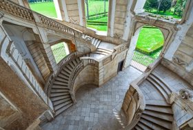 Italy,Cilento, Padula,  the flight of steps of the great cloister of the Certosa of San Lorenzo